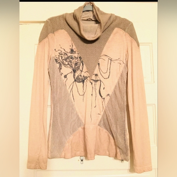 Vtg Y2K Angels Never Die/Anrvrdie mixed media long sleeve mock neck top sz S - Picture 1 of 16